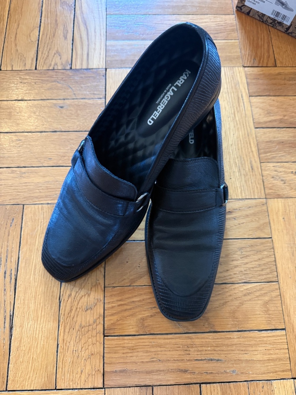 Karl Lagerfeld Black Leather Men's Slip-On Loafers